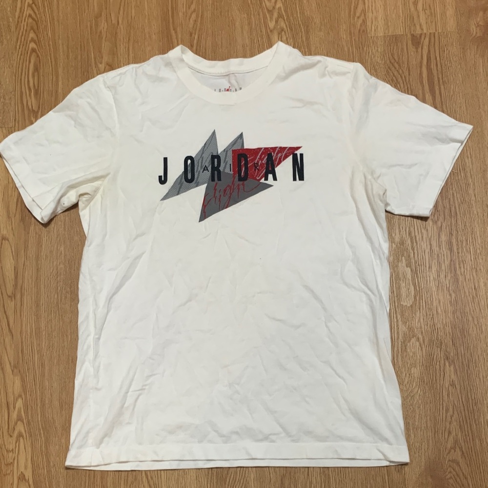 Jordan White Short Sleeve Graphic Crew Tee with Black and Red Accents